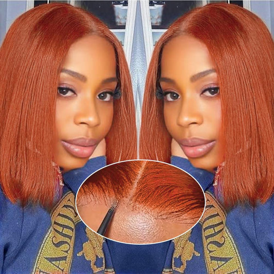 GUDOZO Reddish Brown Bob Wig Human Hair 10 inch 200% Density Glueless Wigs Human Hair Pre Plucked Pre Cut Glueless Wigs 9x6 HD Lace Front Wigs Human Hair for Black Women