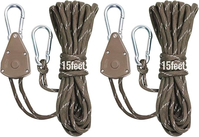 2pcs 15ft Ratchet Tie Down Rope Canopy Tent Tie Downs Strap Retractable Hanger with Hooks Reinforced Metal Gear for Camping Essentials 5/32"…