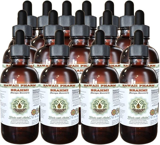 Brahmi Alcohol-Free Liquid Extract, Organic Brahmi Liquid (Bacopa Monnieri) Whole Herb Dried Glycerite Hawaii Pharm Natural Herbal Supplement 15x4 oz