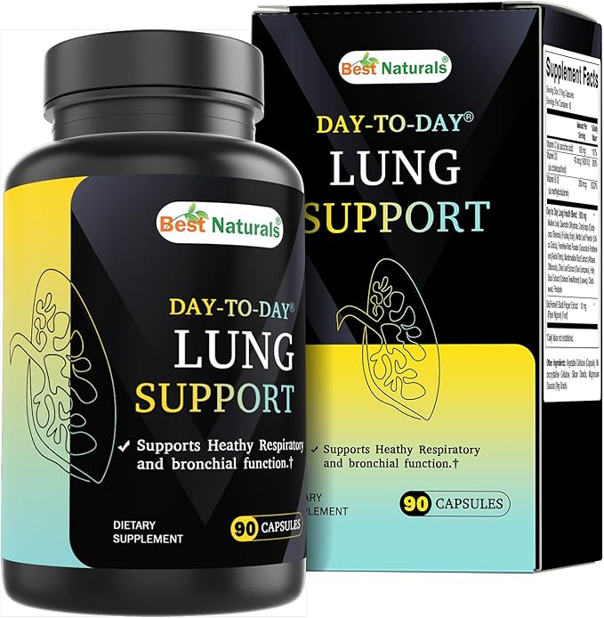 Best Naturals Day-to-Day Lung Support Supplements 90 Veg Cpasules - Made with Mullein, Quercetin, Cordyceps, Nettle, Feverfew, Marshmallow, Olive Leaf Extract