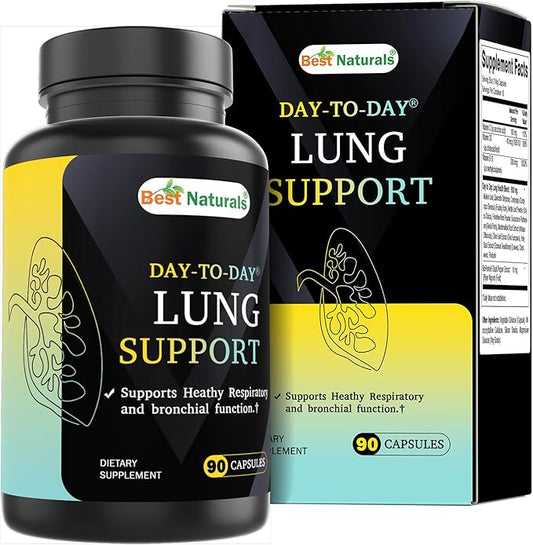 Best Naturals Day-to-Day Lung Support Supplements 90 Veg Cpasules - Made with Mullein, Quercetin, Cordyceps, Nettle, Feverfew, Marshmallow, Olive Leaf Extract