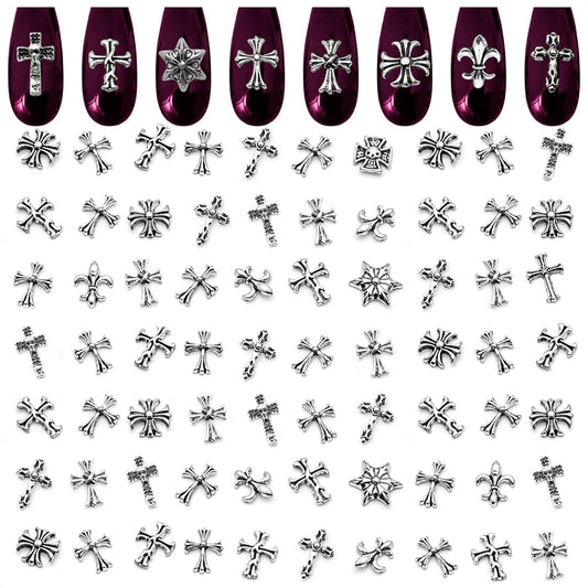 100 Pcs Cross Nail Charms and Gems - Nail Cross Charms for Nails Design Silver Nail Charms Y2k Nail Gems for Nails 3d Nail Charms Bulk Nail Jewels - Nail Art Charms Nails With Charms Cross Nail Charm