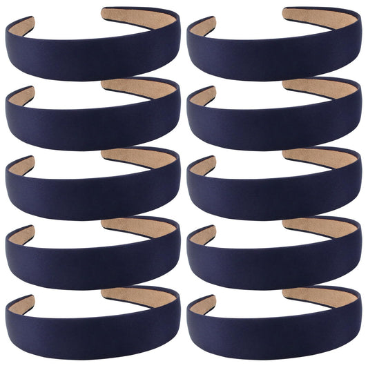 Wecoe Hairband, 10 Pack Satin Headbands 1.3 Inch Wide, Dark Navy Blue, for Women and Girls, Non Slip Fashion Hair Bands, DIY Holiday Hair Accessories