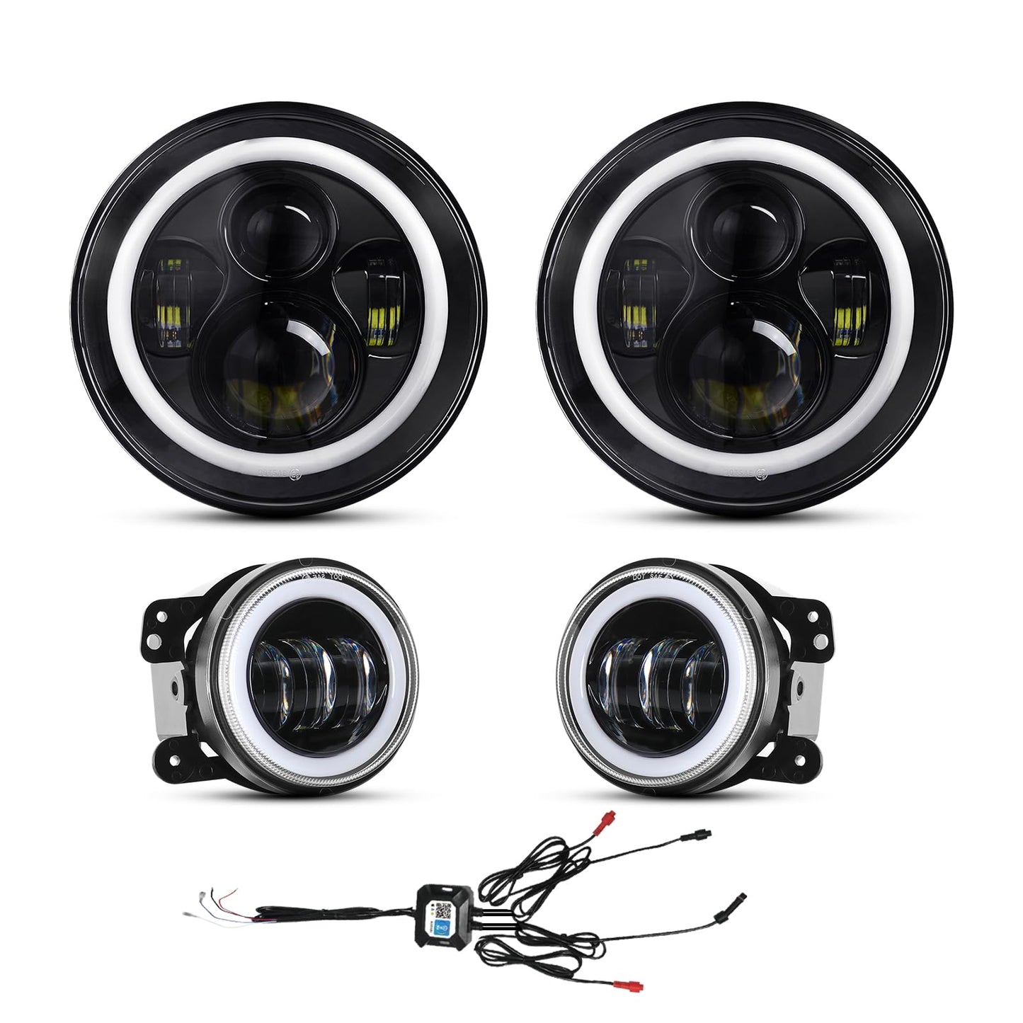 YEEGO DIRECT 7 Inch LED Headlight RGB Halo for Wrangler Headlights & 4 Inch RGB Fog Lights, DOT Approved, Bluetooth APP Control Custom Colors, Compatible with Wrangler 1997-2018 JKU JK TJ LJ