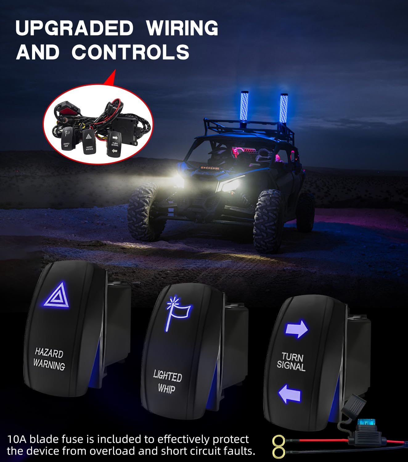 ZIMABLUE 2PC 1FT Fat Whip Lights for Side by Side, App & Remote Control RGB Chasing Light Whip with 3 Switchs for ATV UTV Dune Buggy Truck,LED Whip Light Compatible with Polaris RZR Can-Am Maverick X3
