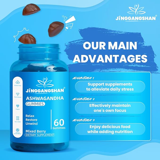 (120 Count) Ashwagandha Gummies KSM-66 - Mixed Berry, Vegan, Plant Based, Non-GMO, Gluten-Free & Gelatin Free Relax, Organic Ashwa Root Extract Supplement for Immune Support