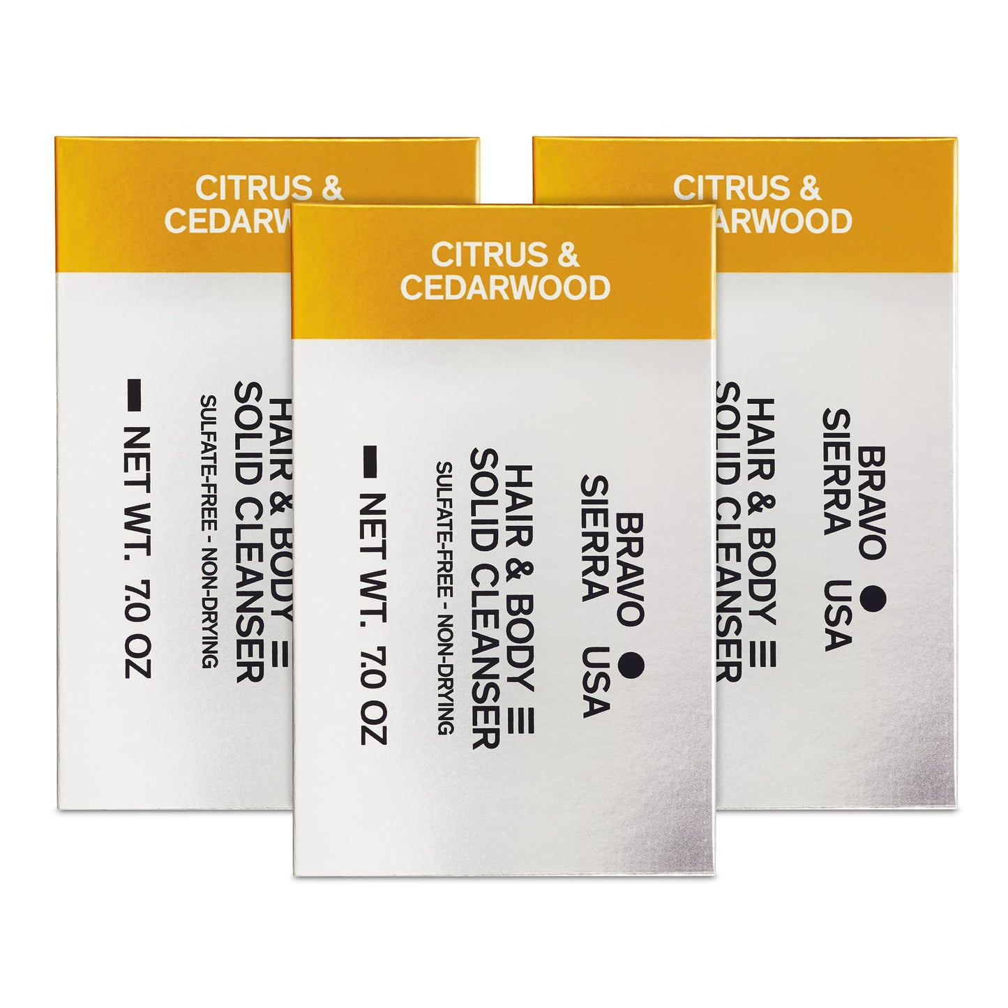 Bravo Sierra All-In-One Citrus & Cedarwood Men'S Body And Hair Bar, 3-Pack - Coconut, Shea Butter & Oat Flour For Soft Skin & He