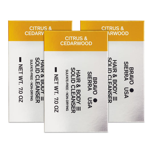 Bravo Sierra All-In-One Citrus & Cedarwood Men'S Body And Hair Bar, 3-Pack - Coconut, Shea Butter & Oat Flour For Soft Skin & He