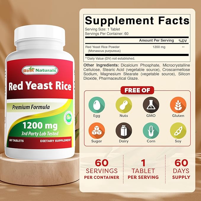 Best Naturals Red Yeast Rice 1200 Mg 60 Tablets (Citrinin Free)
