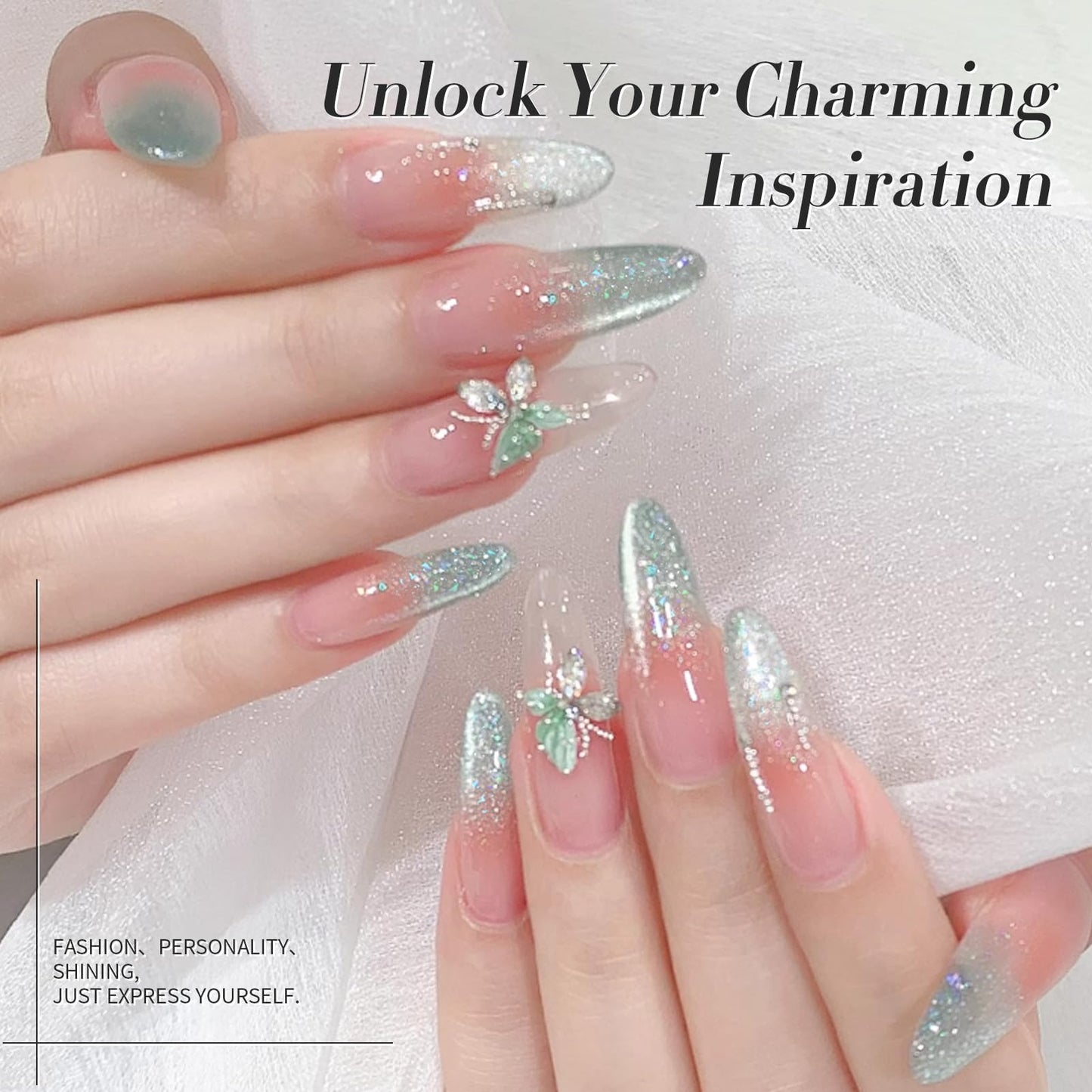 BORN PRETTY Green Cat Magnetic Eye Gel Nail Polish Shimmer Glitter Flakes Holographic Aurora Mint Green Magnetic Gel Polish Nail Art Manicure DIY at Home 15ML