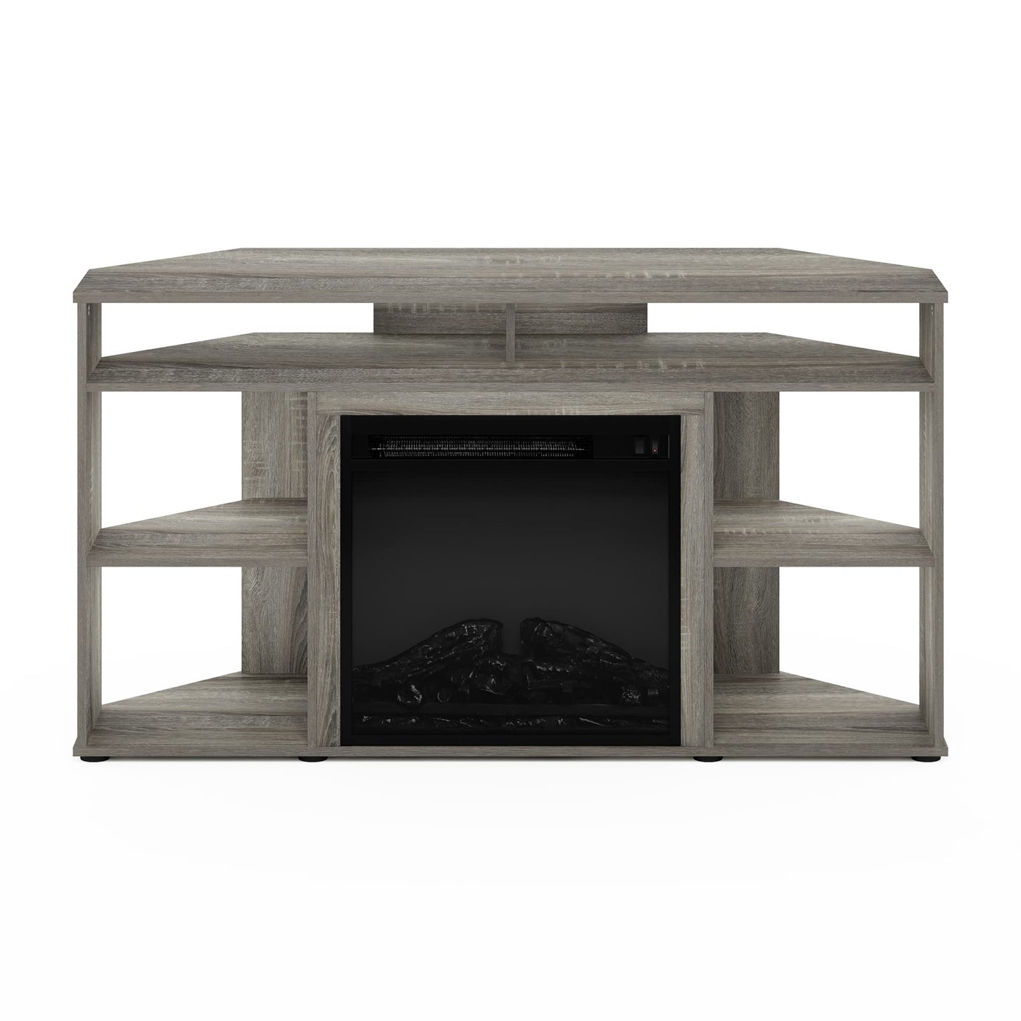 Furinno Jensen Corner TV Stand with Fireplace for TV up to 55 Inches, French Oak Grey