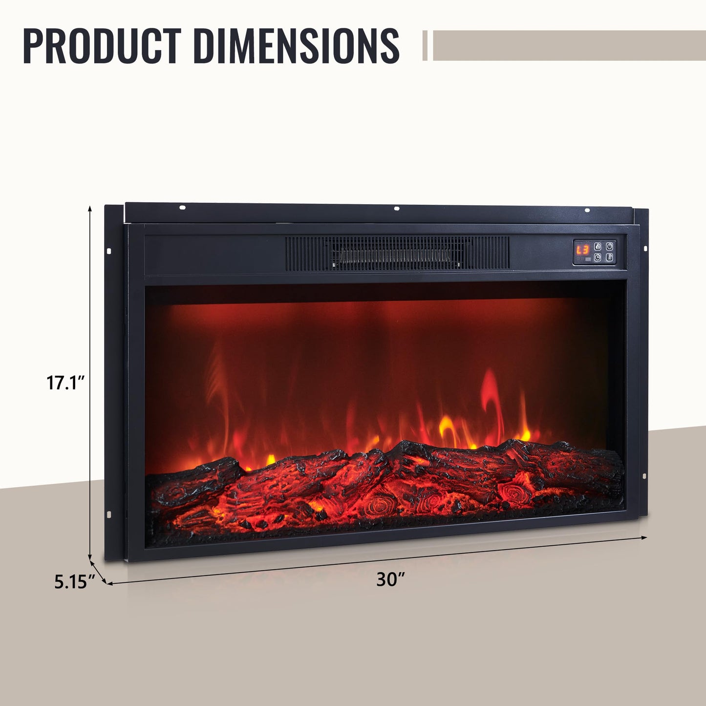 Aitjunz 30" Electric Fireplace Insert, Fireplace Heater with Remote, 3 Flame Control, Heater Control, Low Noise, 6 Hour Timer, Overheating Protection, 1400W, Touch Screen (Black)