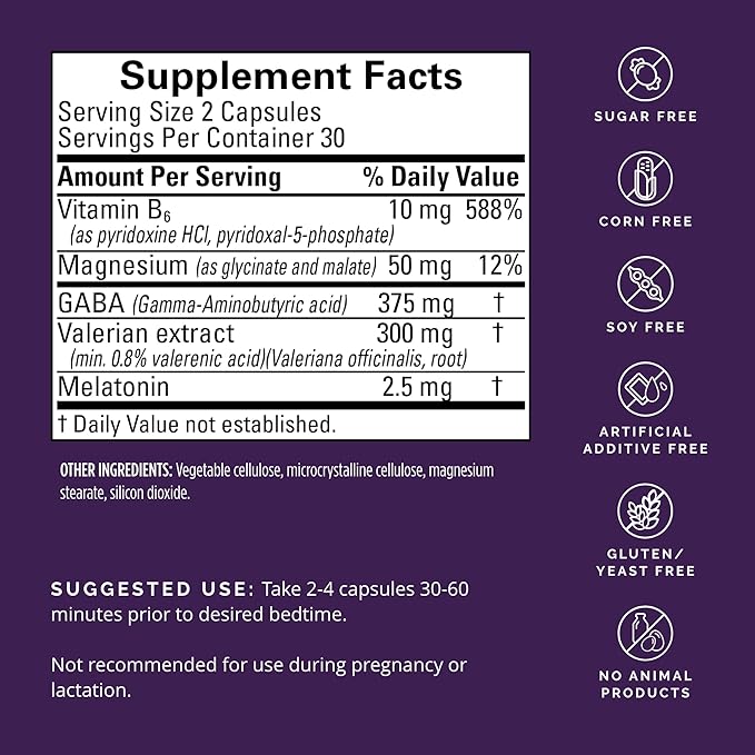 BRAINMD Restful Sleep - 60 Vegan Capsules - Supports Brain & Body Renewal - with Melatonin, Valerian Extract, GABA & Magnesium - Non-Habit Forming - 30 Servings