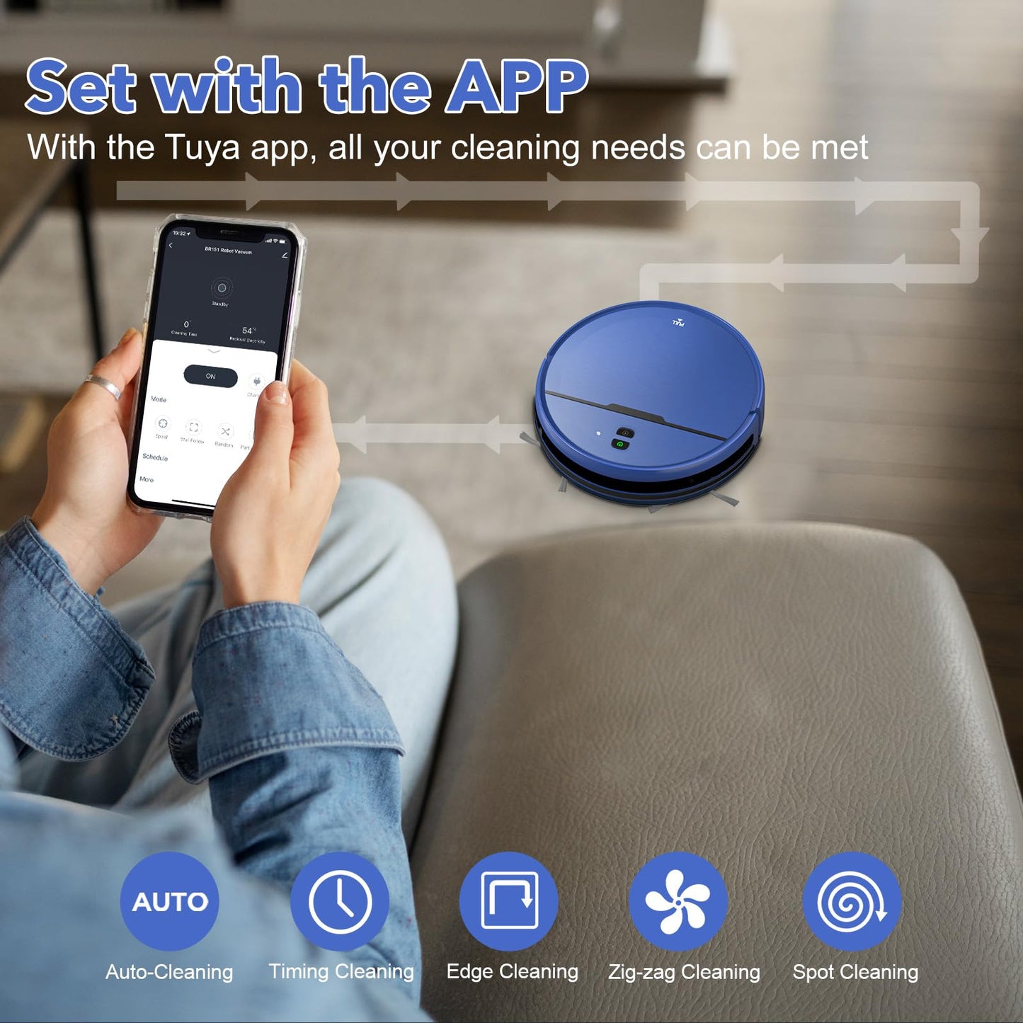 2 in 1 Mopping and Vacuuming Robot, Robot Vacuum and Mop Combo Compatible with WiFi/App, Robotic Vacuum Cleaner Self-Charging, Slim, Ideal for Pet Family, Hard Floor, Hair, Low Pile Carpet