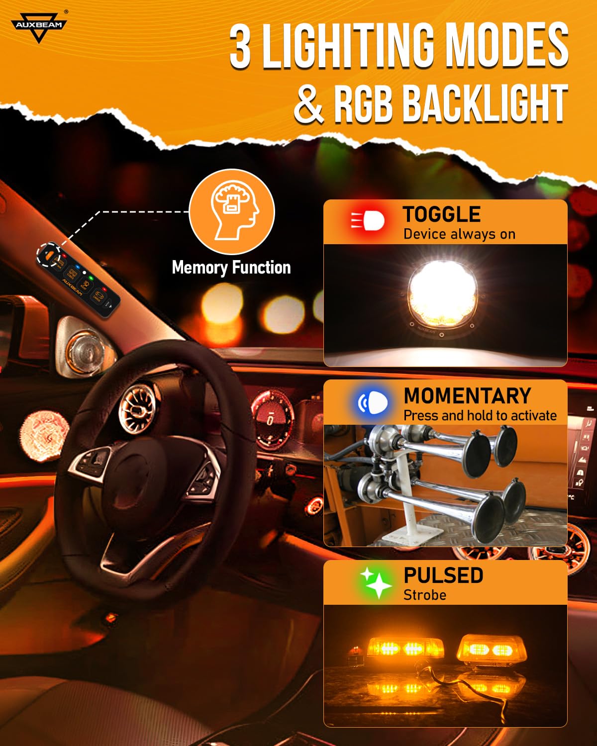 Auxbeam 4 Gang Slim Switch Panel Bluetooth RGB AS-400 with APP&Wireless Remote Control Toggle Momentary Pulsed Dimmable Switch Pod Backlit Off Switch Box for Offroad Truck Waterproof,2-Year Warranty