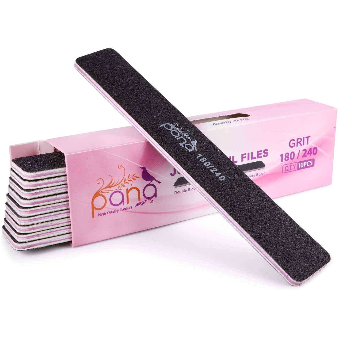 10PCS Jumbo Size PANA Professional Double Sided Nail Files - Black, 180/240 Grit - Emery Board Nail Buffering File Manicure Pedicure Nail Polisher Washable