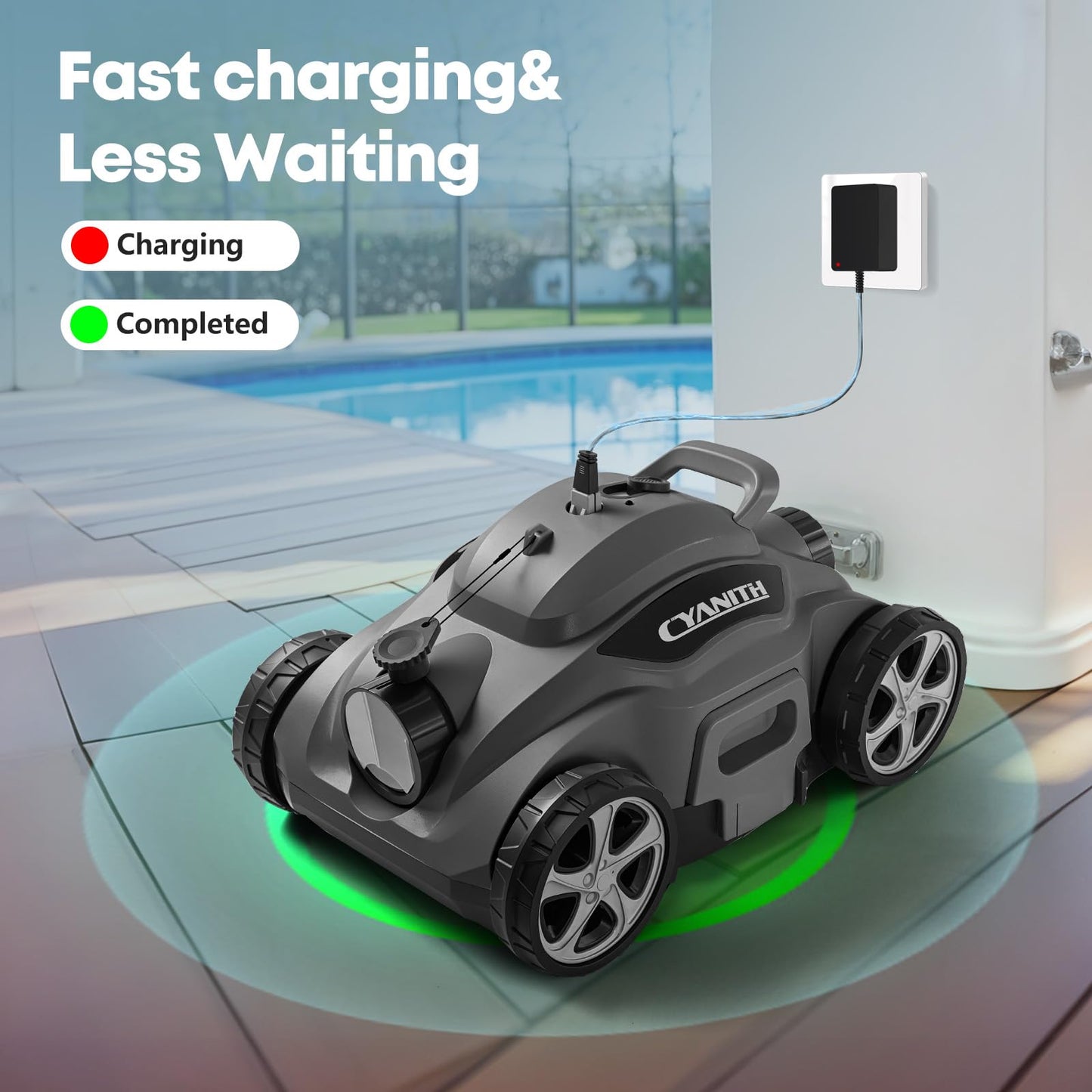 110 Mins Runtime Pool Vacuum for Above Ground Pool, Cordless Robotic Pool Cleaner for Flat Inground Pools up to 1,076 Sq. Ft, Automatic Self-Parking with Dual Strong Brushless Suction Motors