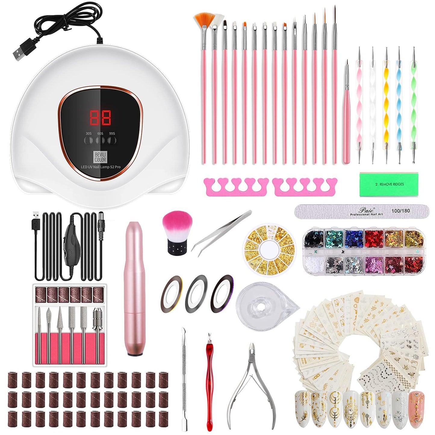 117 PCS Portable Electric Nail Drill Polish File Kit with 72W UV LED Nail Lamp Gel Manicure Dryer Lamp,Acrylic Nails Gel Polishing Shape Tools Supplies Set,Manicure Pedicure Nail Files DIY Decoration