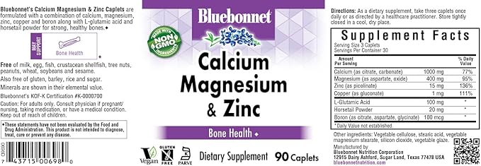 BlueBonnet Calcium Magnesium Zinc Caplets, 90 Count