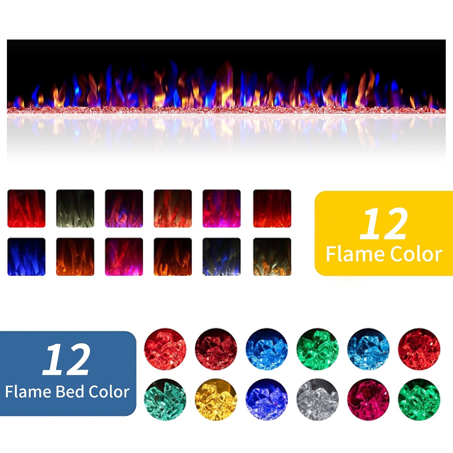 ZAFRO Electric Fireplace 30'' with Remote Control, Recessed Wall Mounted Electric Fireplace with Adjustable 12-Color Flame Brightness & Speed