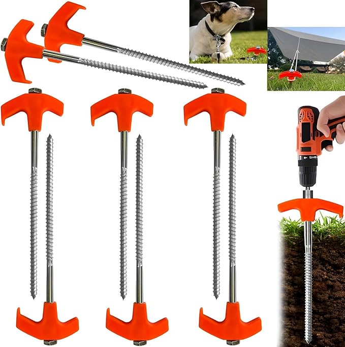 8" Screw in Tent Stakes - Ground Anchors Screw in, Screw in Tent Stakes Heavy Duty, Metal Threaded Tent Spikes, Tent Pegs Camping Stakes, Tent Stakes for Outdoor Camping (8pcs)