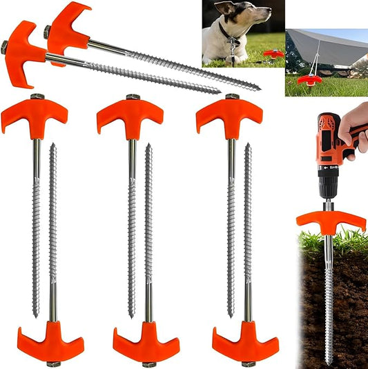8" Screw in Tent Stakes - Ground Anchors Screw in, Screw in Tent Stakes Heavy Duty, Metal Threaded Tent Spikes, Tent Pegs Camping Stakes, Tent Stakes for Outdoor Camping (8pcs)