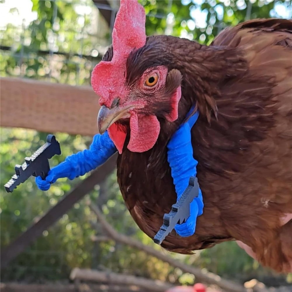 3D Printed Poultry Arm Accessories –Chicken arms to Put on Chickens, Roosters & Farm Pranks! Hilarious Coop Decor, Neck-Mounted Toy Gifts(Blue, 1)