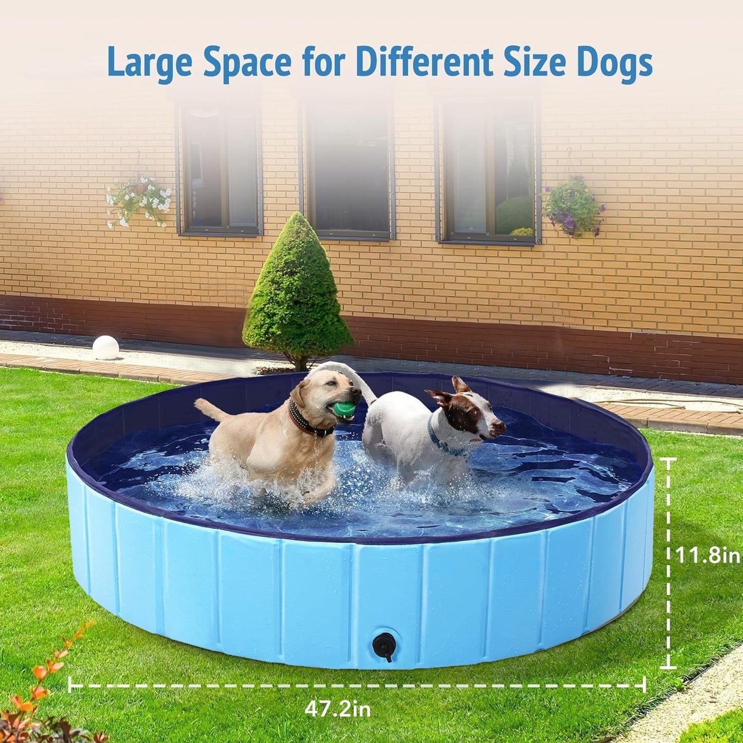 BN-LINK Foldable Dog Pool, PVC Pet Swimming Pool, Portable Dog Pool Bathtub for Pets to Swim and Bath, 47.2" x 11.8" Blue