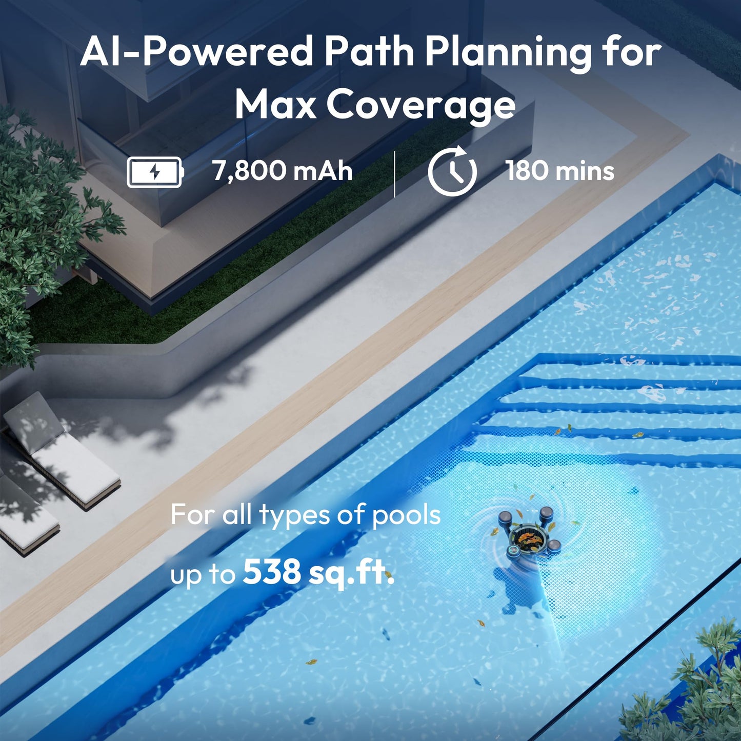 BUBLUE F10 Robotic Surface Skimmer, Pool Cleaner with Powerful Suction, Dual Motor, 5L Filter, Dual Cleaning Modes, Smart App Control, One-Tap Docking, LED, AI Navigation, for Pools up to 538 Sq.Ft.