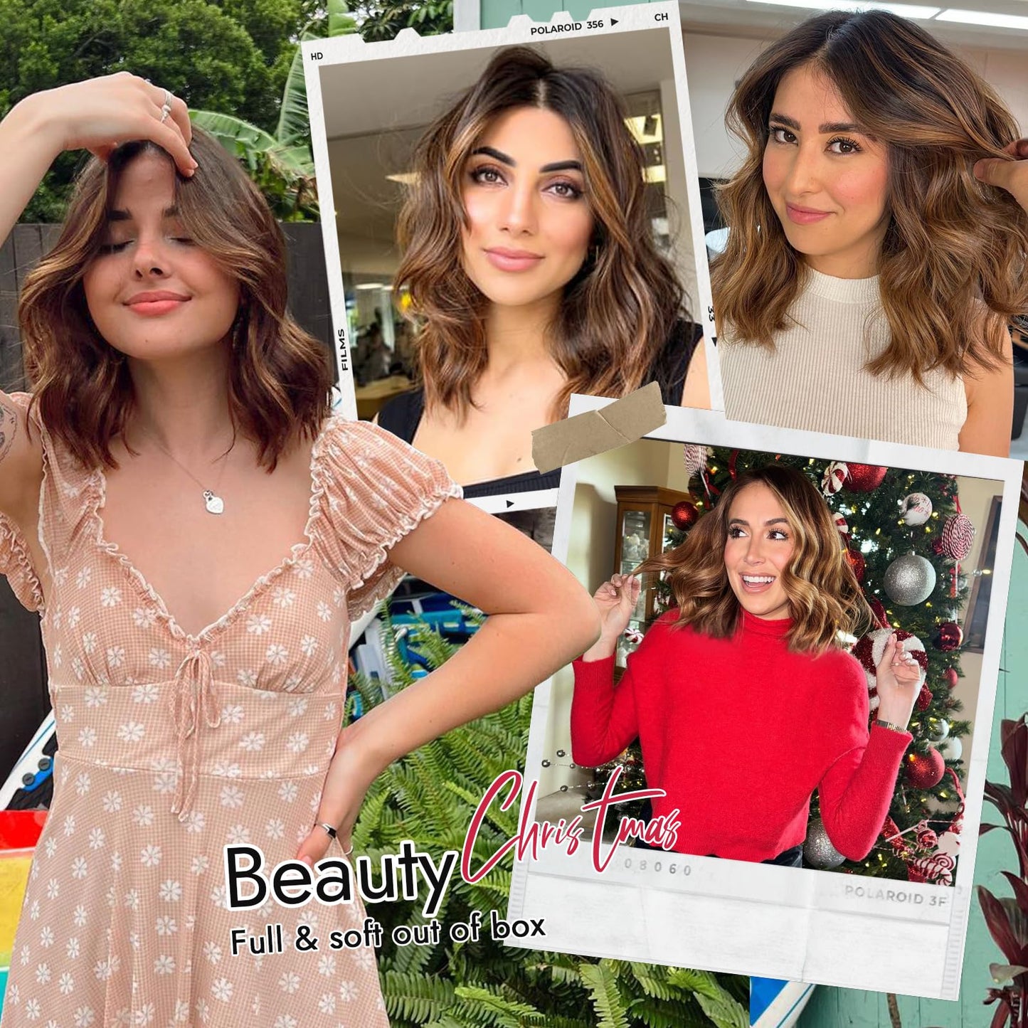 Eawwii Dark Brown Mixed Chestnut Short Wavy Wig for Women Lace Hairline Bob Style Synthetic Heat Resistant - Natural Appearance for Everyday Hairstyle 14 Inch