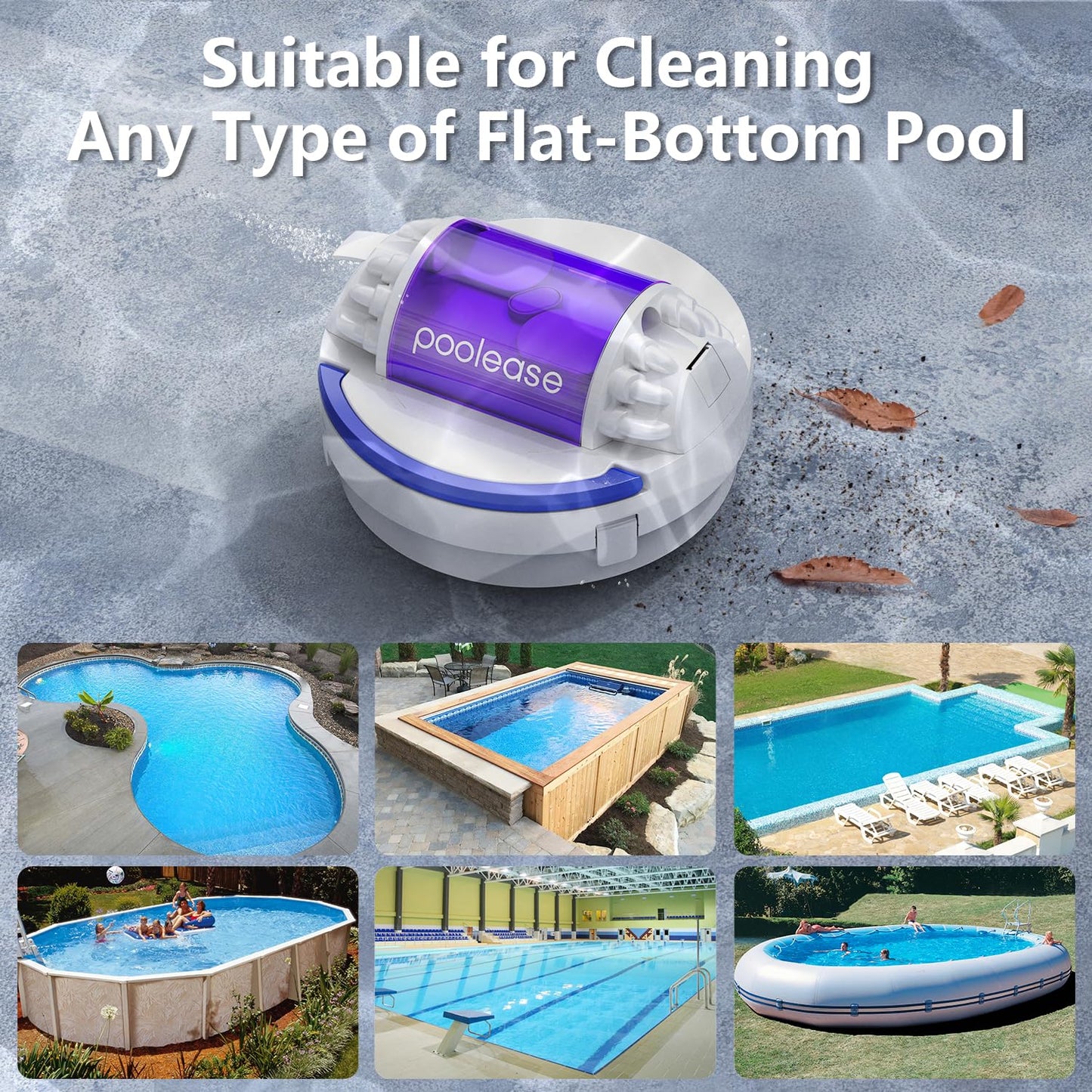 Poolease X1 Cordless Pool Cleaner Robot, Robotic Pool Vacuum for Above/In Ground Pool, 45W Dual-Motor, Self-Parking, Enhanced with 2L Debris Capacity (White and Purple)