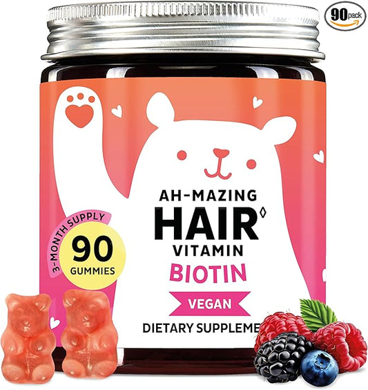 Biotin Gummies for Hair, Skin & Nails. 5,000 mcg High Potency Vegan Vitamins for Faster Hair Growth, Stronger Nails & Healthy Skin. with Vitamins C & E, 90 Gummies