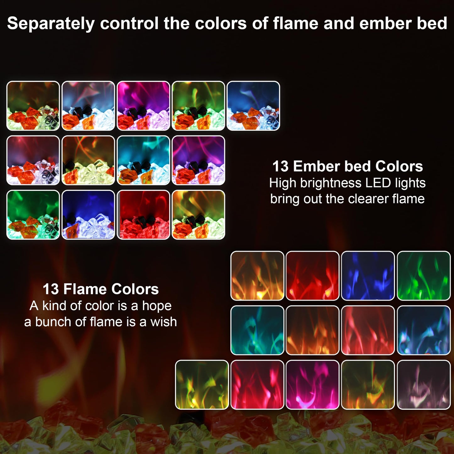 Oxhark Flame Smart 42 Inch Wall Mounted and Recessed Electric Fireplace Inserts, App & Remote & Touch Screen Control, 13X13 Flame & Fuel Bed Color Combinations, 750W/1500W, Black