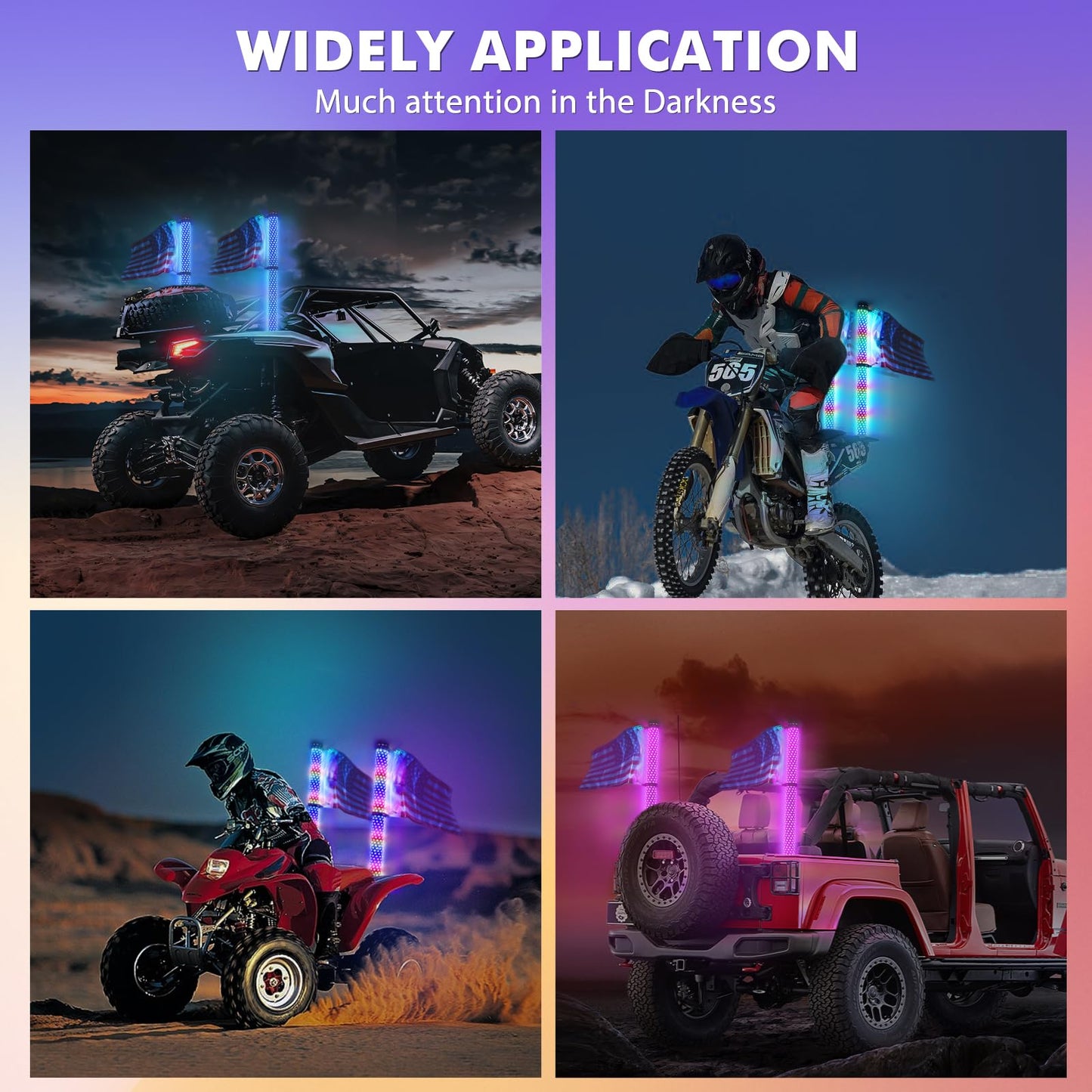 Bevinsee 2PCS 3FT Fat Whip Lights for UTV ATV, Spiral RGB Chasing/Dancing LED Whip Lights with APP & Remote Control, Antenna Lighted Whips for RZR SXS Can-Am Dune Buggy Offroad Truck