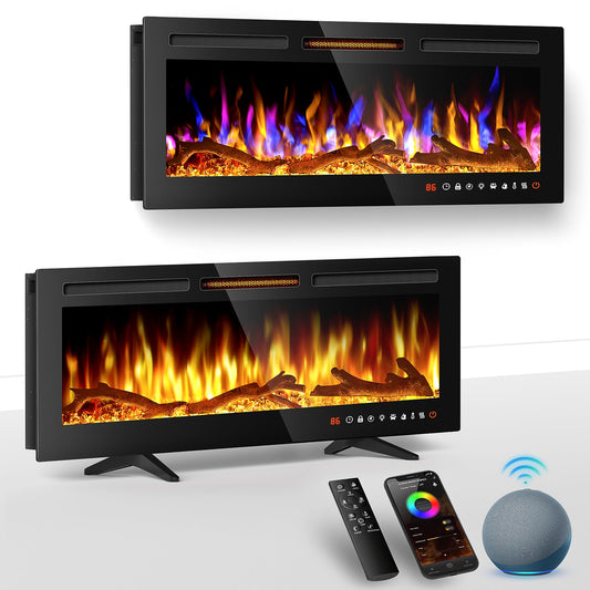 ALPACA 36'' Smart WiFi Electric Fireplace Recessed, Wall Mounted and Freestanding Linear Fireplace, Compatible with Alexa and Smart APP Control,13 Adjustable Flame Color and 5 Brightness, 750W/1500W