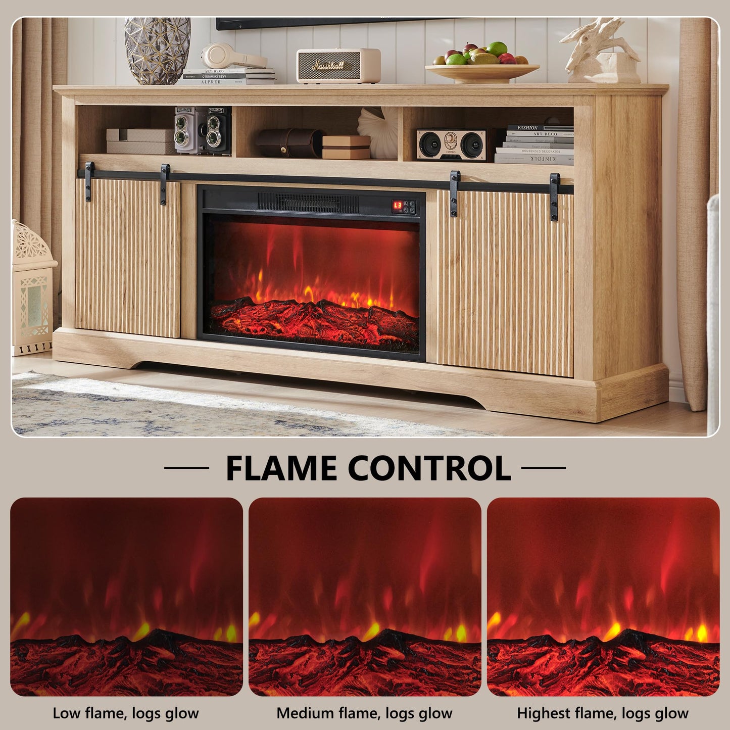 Aitjunz 30" Electric Fireplace Insert, Fireplace Heater with Remote, 3 Flame Control, Heater Control, Low Noise, 6 Hour Timer, Overheating Protection, 1400W, Touch Screen (Black)