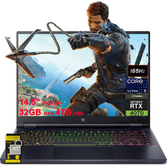 acer Predator Helios Neo 14 AI-Powered Gaming Laptop 14.5" WQXGA+ (3072x1920) 165Hz (400nits G-SYNC) Intel 16-core Ultra 9 185H 32GB RAM 4TB SSD GeForce RTX 4070 RGB Backlit Win11 w/ICP Accessory