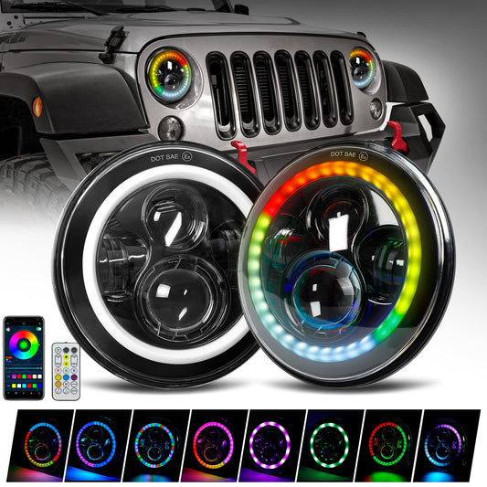 VI9000 7 inch Led Headlights Round with White DRL RGB Halo Turn Signal DOT Approved H6024 Led Headlights Compatible with Jeep Wrangler JK TJ CJ & Miata & Chevy S3 & Hummer H1, Plug and Play (Pair)
