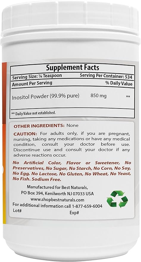 Best Naturals Pure inositol Powder (Vitamin B8), 1 Lb Supports Healthy Liver Function, Promotes Cellular Detoxification & Supports Membrane Function