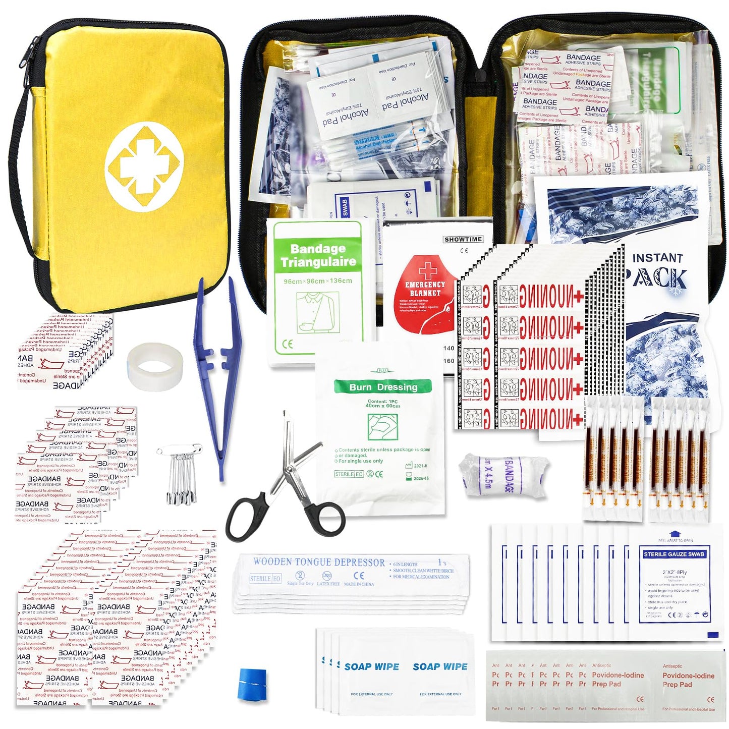 300Piece Small First Aid Kit Refill Supplies for Travel Mini Caming Emergency First Aid Kits Hiking Survival Essential Kit for Outdoor Adventure, Yellow 1st Aid