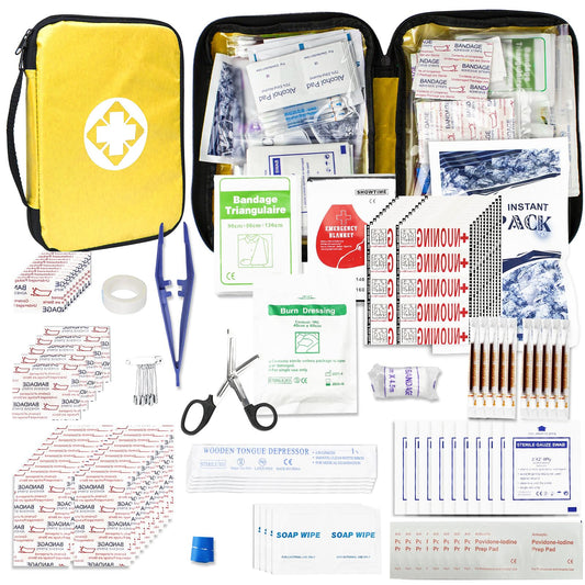 300Piece Small First Aid Kit Refill Supplies for Travel Mini Caming Emergency First Aid Kits Hiking Survival Essential Kit for Outdoor Adventure, Yellow 1st Aid