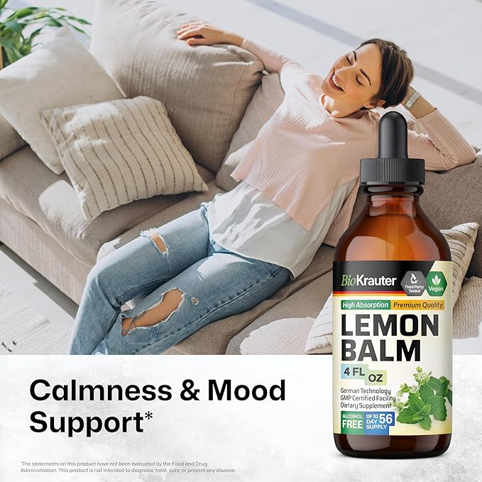 BIO KRAUTER Lemon Balm Leaf Extract - Vegan Melissa Lemon Balm Tincture for Calmness Support - Sugar & Alcohol-Free - 4 Fl. Oz.