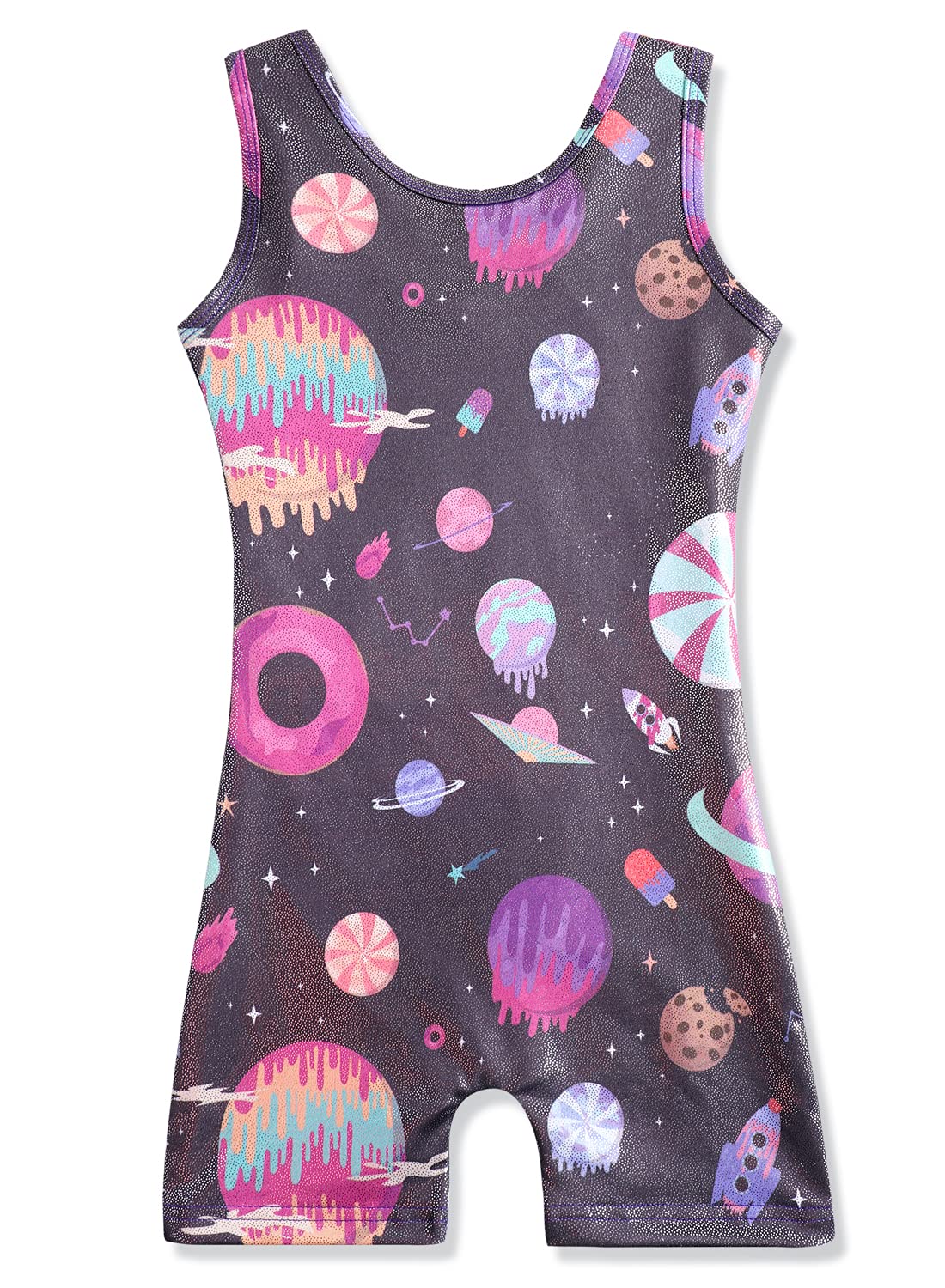 HOZIY Girls Gymnastics Leotards Black With Shorts Biketards 5t 5-6 Outfits Sparkly Cosmos Planets Donuts Popsicle Sweet Candy