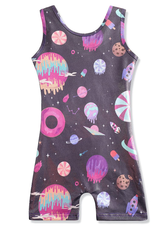 HOZIY Girls Gymnastics Leotards Black With Shorts Biketards 5t 5-6 Outfits Sparkly Cosmos Planets Donuts Popsicle Sweet Candy
