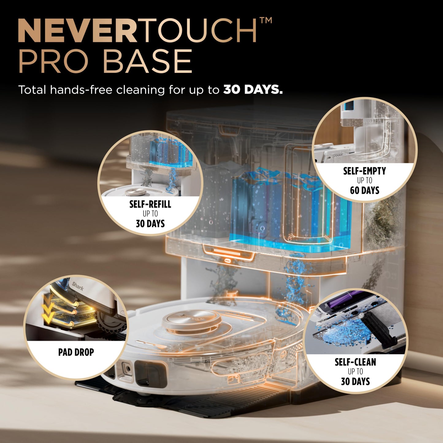 Shark Robot Vacuum & Mop Combo, PowerDetect NeverTouch Pro,Self-Emptying,Self-Refill with Self-Clean Pad Wash & Dry, 60-Day Debris Capacity,30-Day Refill Tank, 5PowerDetect Technologies,White,AV2800ZE