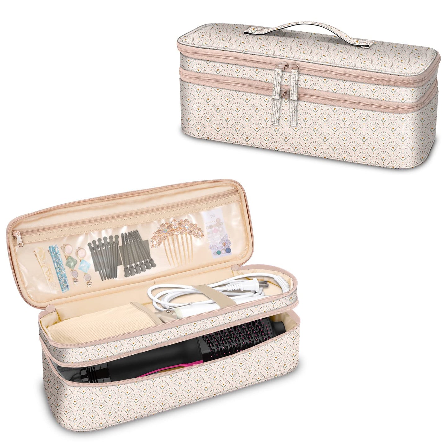 SITHON Double-Layer Travel Carrying Case for Shark FlexStyle/SmoothStyle, Water Resistant Storage Organizer Bag for Airwrap Styler, Also for Revlon One-Step Hair Dryer (Bag Only) (Heart Arch)