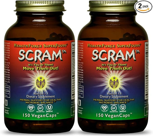 HealthForce SuperFoods Scram - Herbal Supplement with Milk Thistle, Wormwood & Black Walnut - Digestion Support Capsules - 150 Vegan Capsules (Pack of 2)