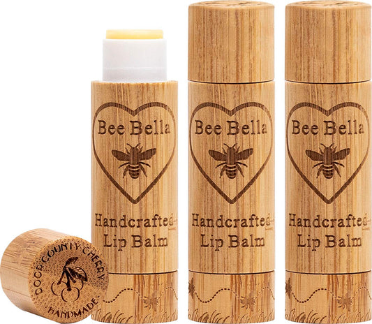Bee Bella Lip Balm, Cherry, 3 Pack - Hydrating, Moisturizing Lip Care, 100% Natural, Original Organic Beeswax With Vitamin E, Ha