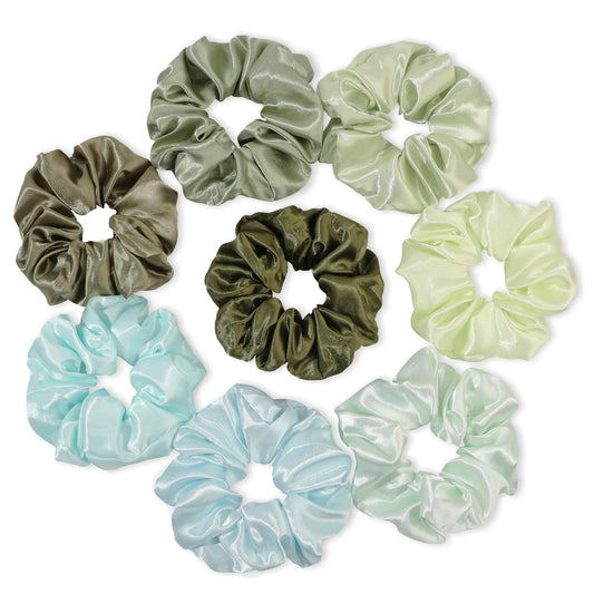 Ivyu Scrunchies for Women's Thick Curly Hair, Satin Hair Scrunchies for Girls, Big Cute Ponytail Holders, No Crease No Damage, 4 Pieces, Green