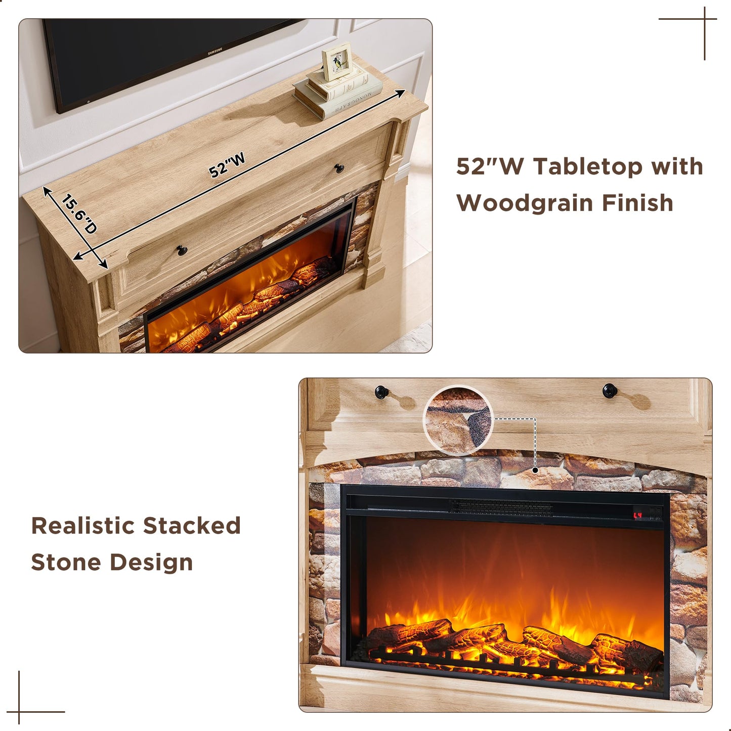 OKD 52" Farmhouse Electric Fireplace with Mantel, Tall Fireplace TV Stand w/Sime-Open Cubby, 36" Freestanding Electric Fireplace Heater,Remote Control, Adjustable 3D Realistic Flame